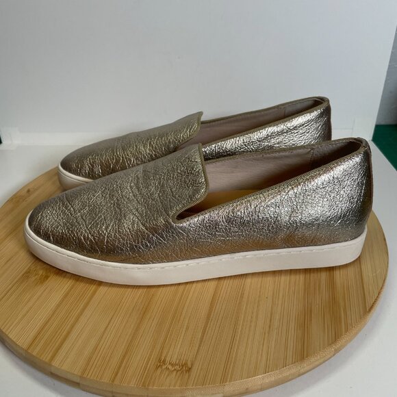 BIRDIES Women 8.5 Gold Metallic The Swift Leather Slip On Sneaker Loafers - Picture 2 of 9